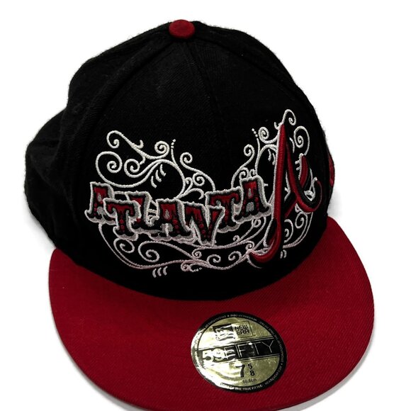Atlanta Braves Hat Cap New Era Fitted 7 5/8 59Fifty Wool Black Baseball MLB - Picture 3 of 10